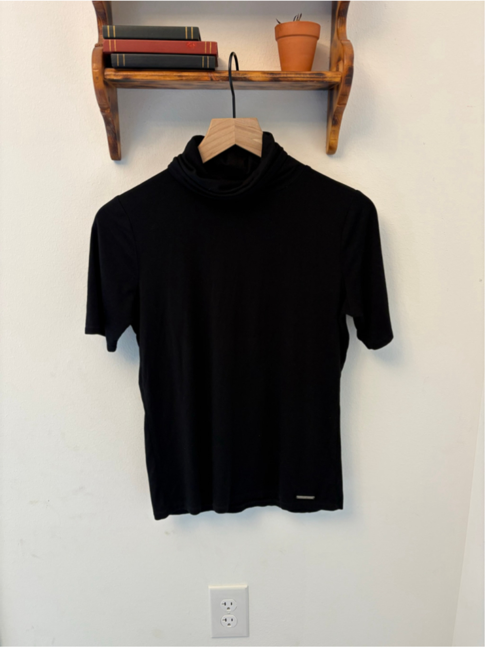 Michael Kors Turtleneck Top Short Sleeve Black Size M Jersey Stretch Knit Casual